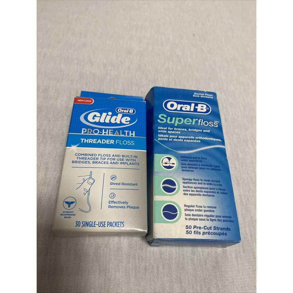 Oral-B Glide Pro-Health Threader Floss 30ct packets & Super Floss (Braces) Rare
